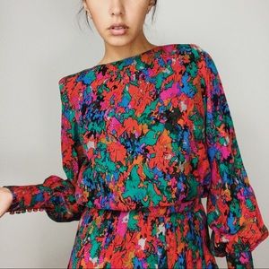 80’s Raul Blanco Multi-Colored Dress- 100% Silk